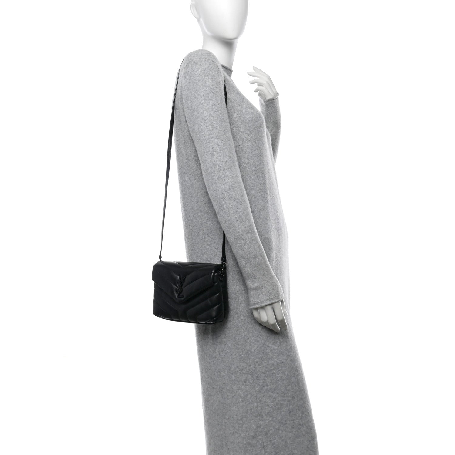 Saint Laurent Calfskin Y Quilted Monogram Monochrome Toy Loulou Crossbody Bag Black 2 of 11