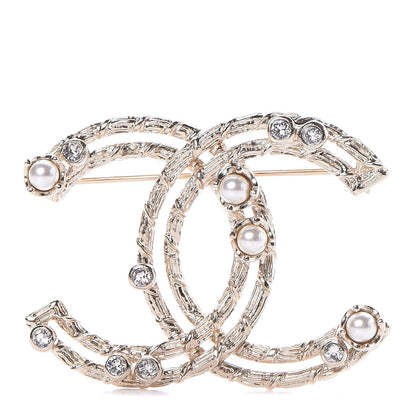 Chanel Pearl Crystal CC Brooch Gold 1 of 4
