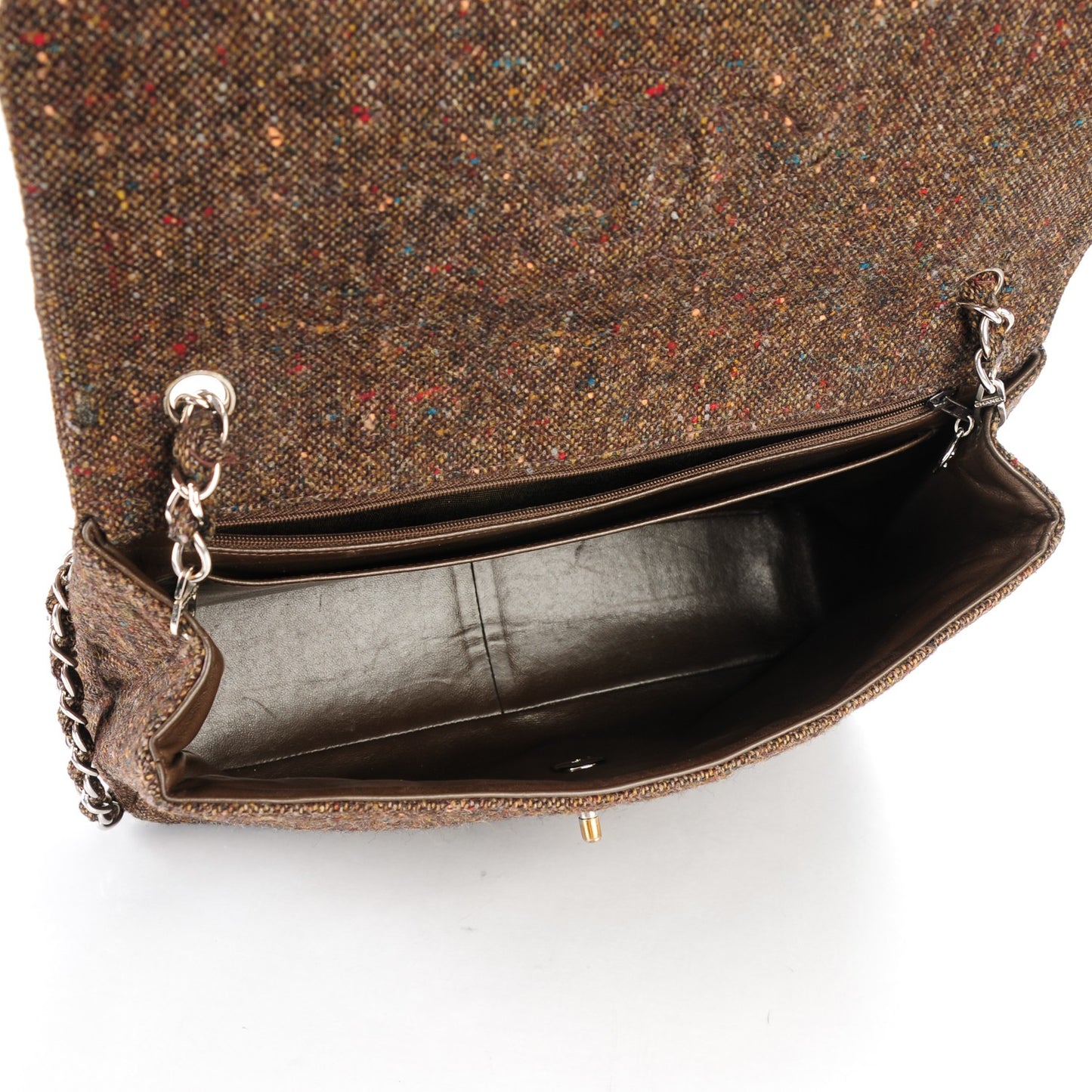 Tweed Quilted Jumbo Single Flap Brown