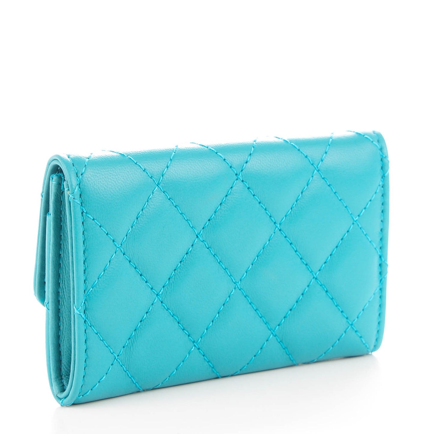 Lambskin Quilted Card Holder Turquoise