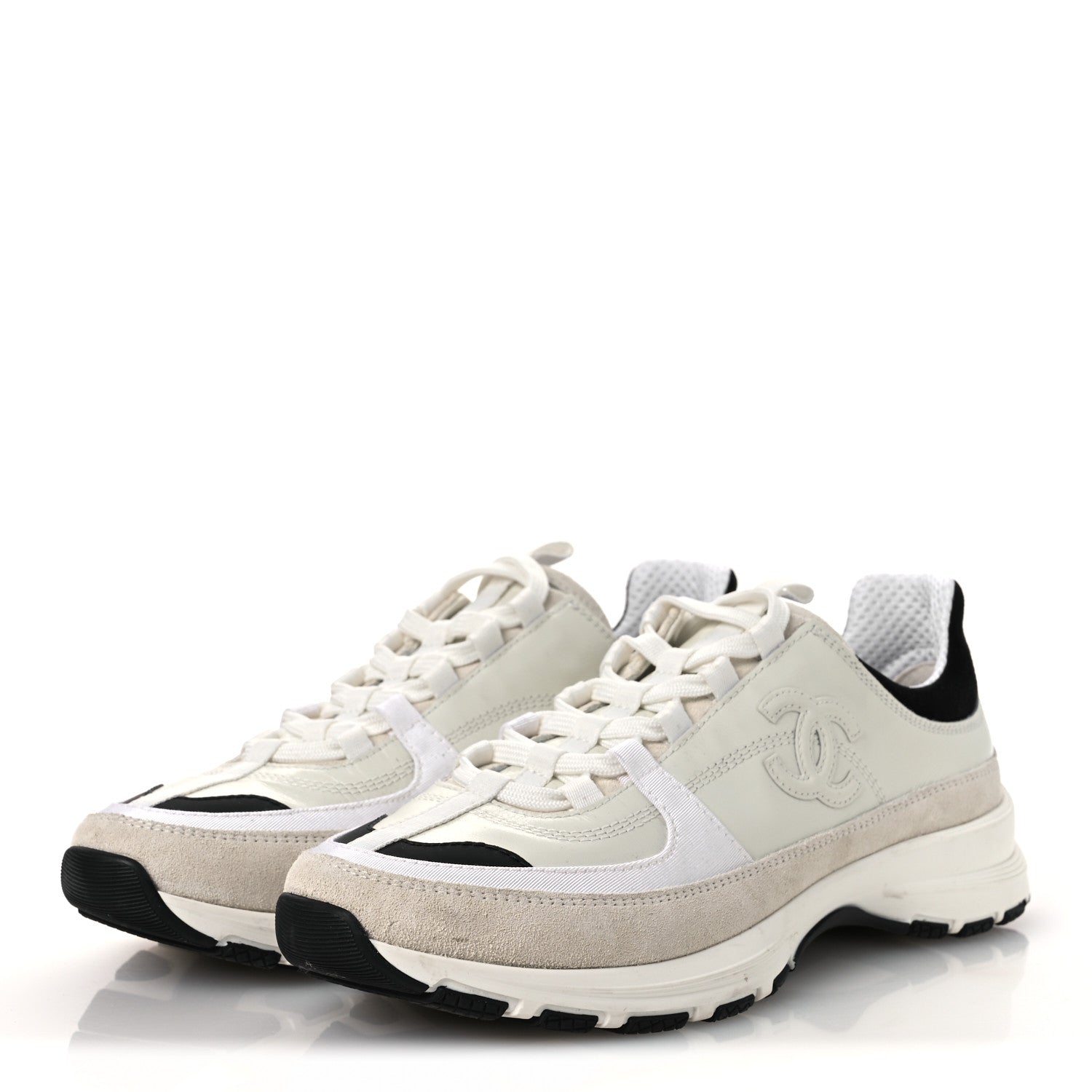 Chanel Calfskin Suede CC Womens Sneakers 39.5 White Black 4 of 11