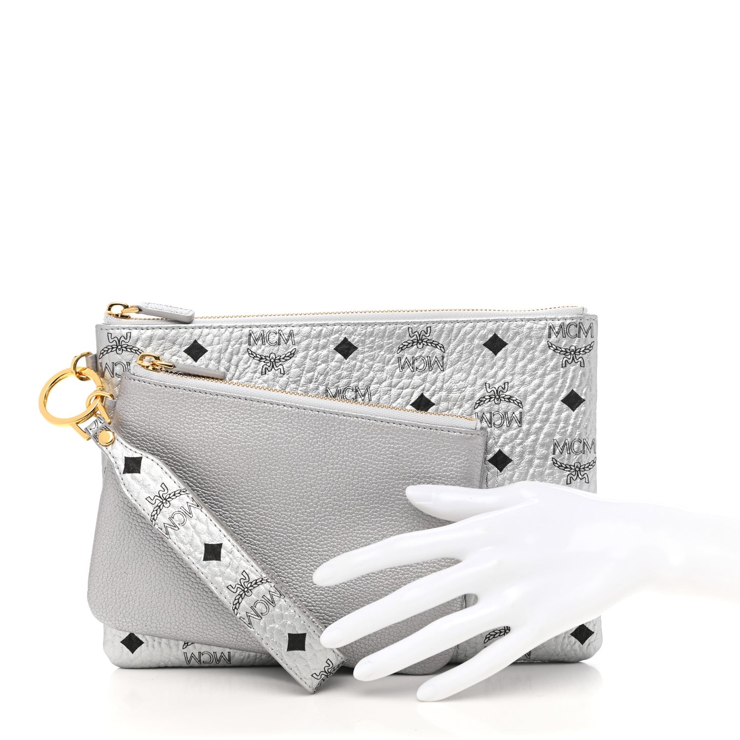Metallic Visetos Zip Pouch Set Silver