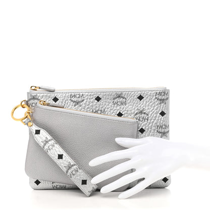 MCM Metallic Visetos Zip Pouch Set Silver 2 of 6