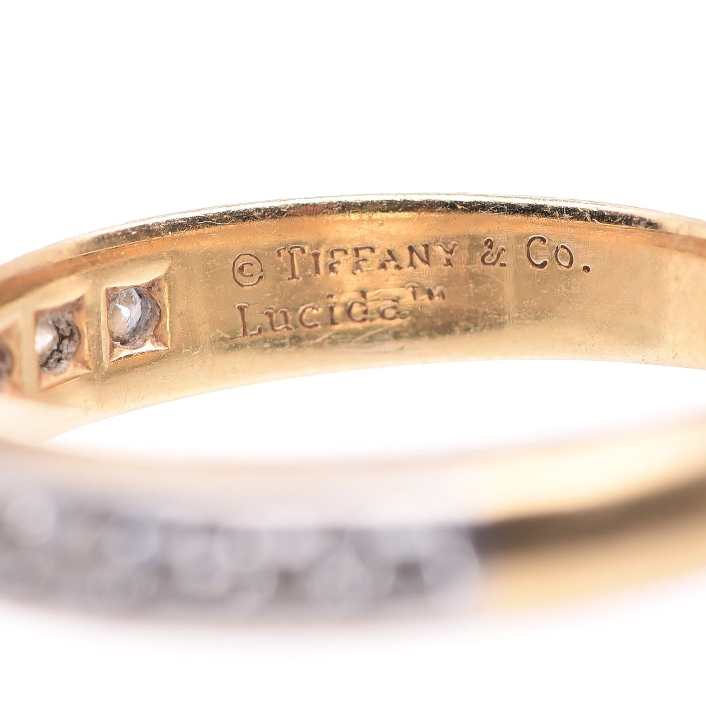 18K Yellow Gold Platinum Diamond Lucida Half Circle Band Ring 56 7.5