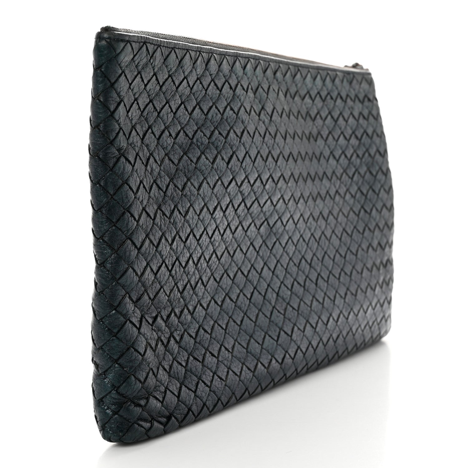 Bottega Veneta Metallic Cervo Intrecciato Wristlet Zip Pouch Blue 3 of 9