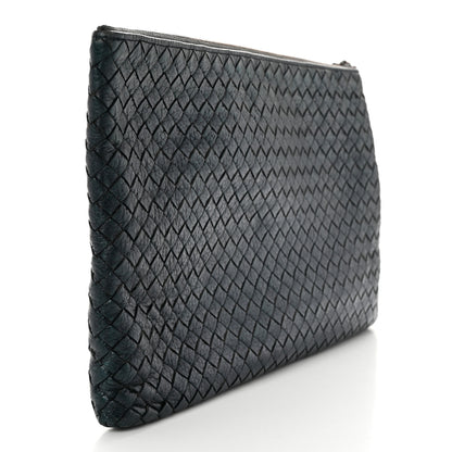 Bottega Veneta Metallic Cervo Intrecciato Wristlet Zip Pouch Blue 3 of 9