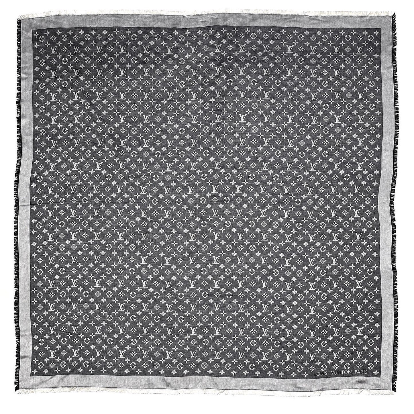 Silk Wool Monogram Denim Shawl Black