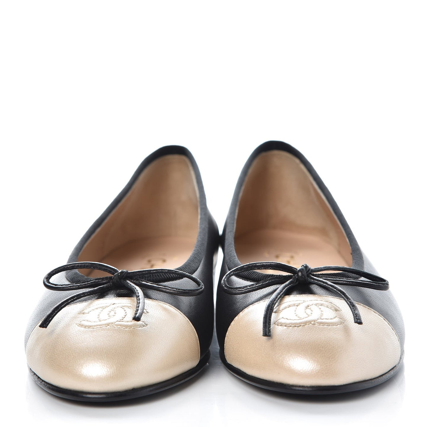 Lambskin Cap Toe Ballerina Flats 36 Black Light Gold