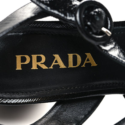 Prada Vernice Saffiano Embossed Crisscross Platform 20/65mm Sandals 37 Black 8 of 8
