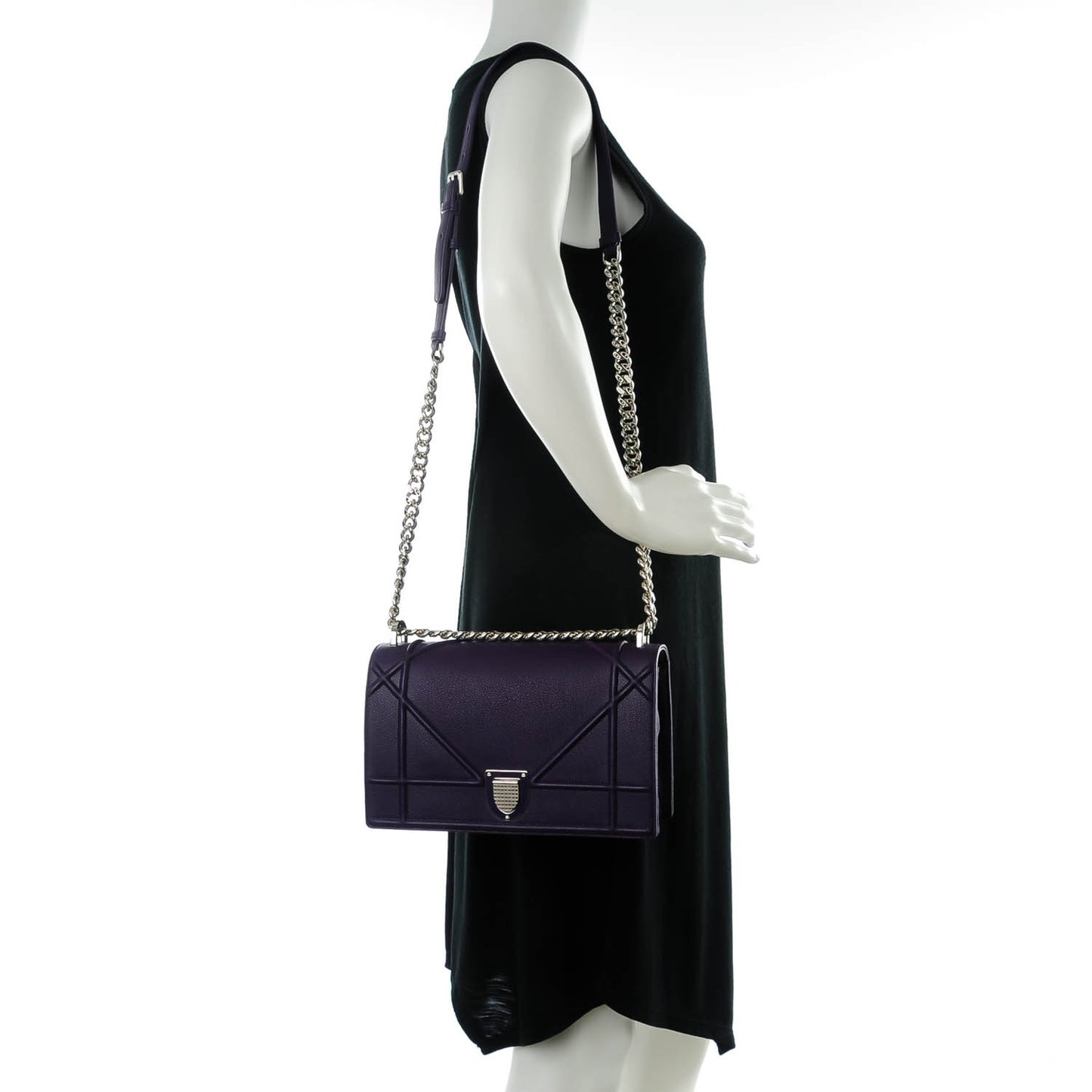 Grained Calfskin Medium Diorama Flap Bag Purple