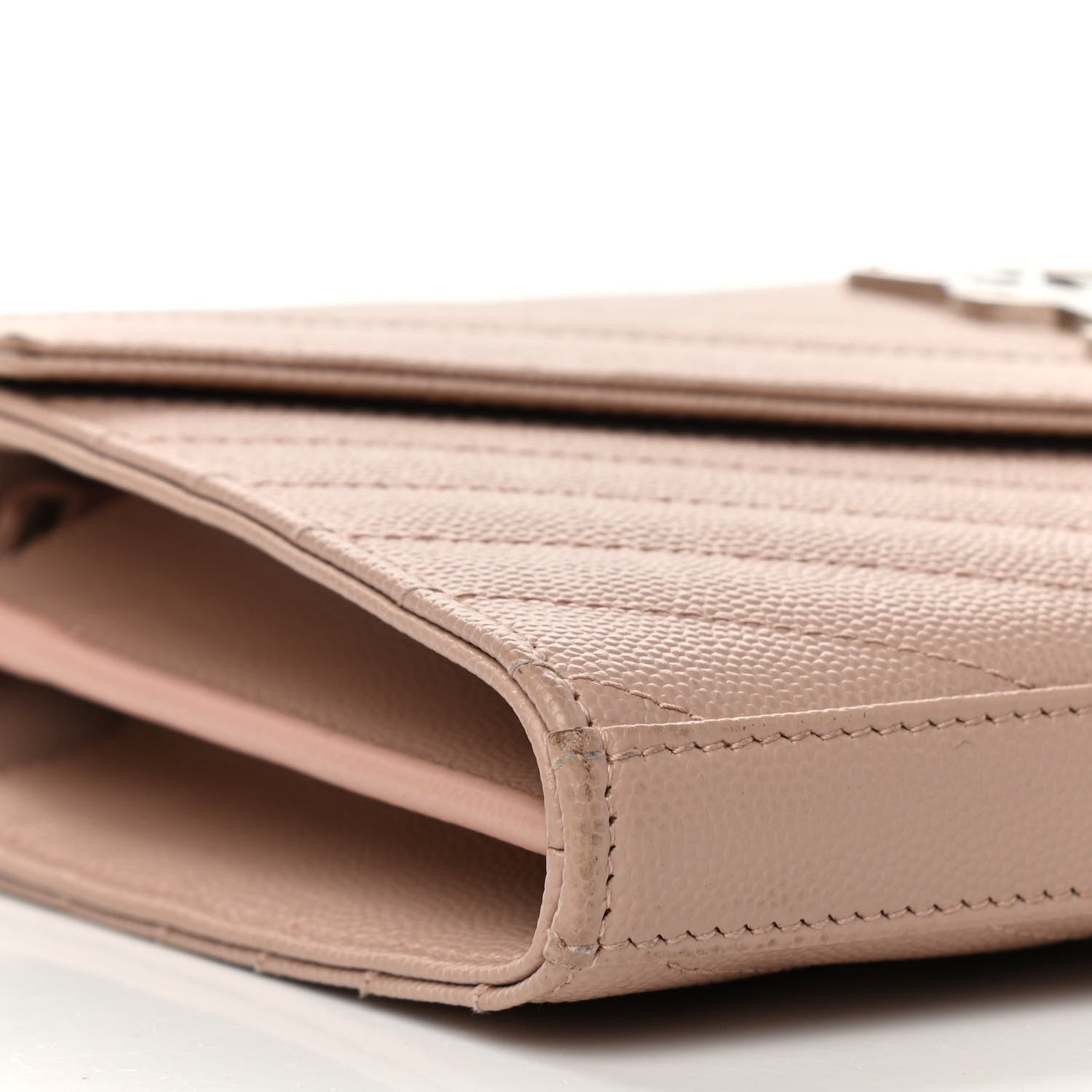 Saint Laurent Grain De Poudre Matelasse Chevron Cassandre Chain Wallet Pale Pink 8 of 11