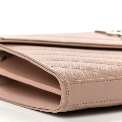 Saint Laurent Grain De Poudre Matelasse Chevron Cassandre Chain Wallet Pale Pink 8 of 11