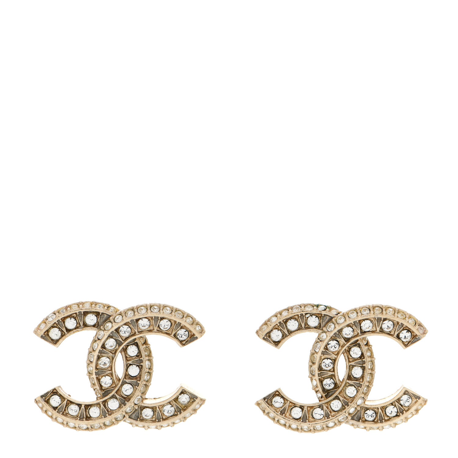 Chanel Crystal Timeless CC Earrings Light Gold 1 of 5