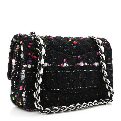 Chanel Tweed Quilted Medium Double Flap Black White Yellow Pink 2 of 10