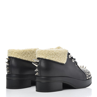 Gucci Calfskin Faux Shearling Studded Victor Ankle Boots 38 Black Mystic White 4 of 11
