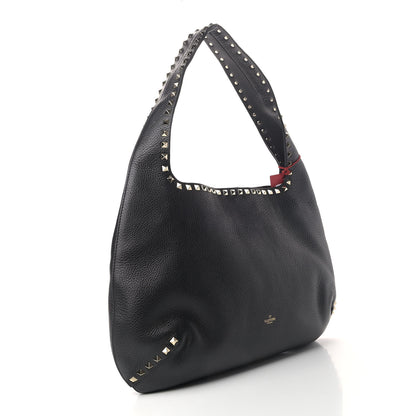 Valentino Garavani Grained Calfskin Large Rockstud Hobo Black 2 of 4