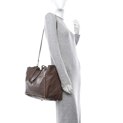 Valentino Garavani Vitello Large Rockstud Tote Brown 2 of 10
