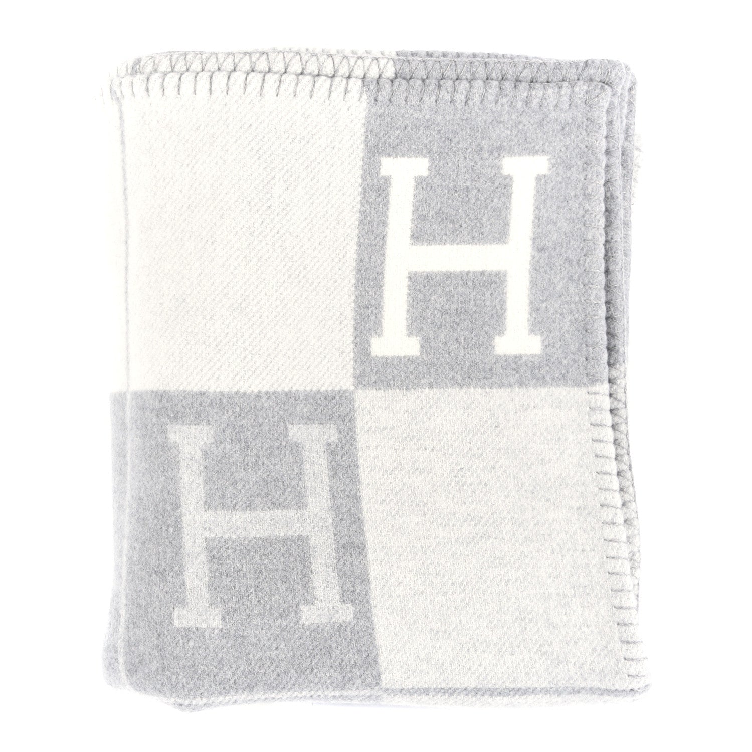 Hermes Wool Cashmere Avalon III Blanket Ecru Gris Clair 1 of 4