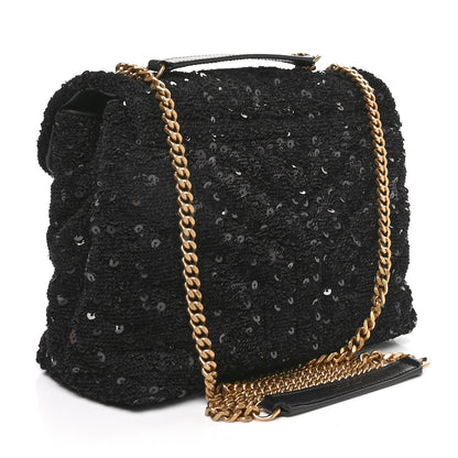 Saint Laurent Sequin Y Quilted Monogram Small Loulou Chain Satchel Black 3 of 10