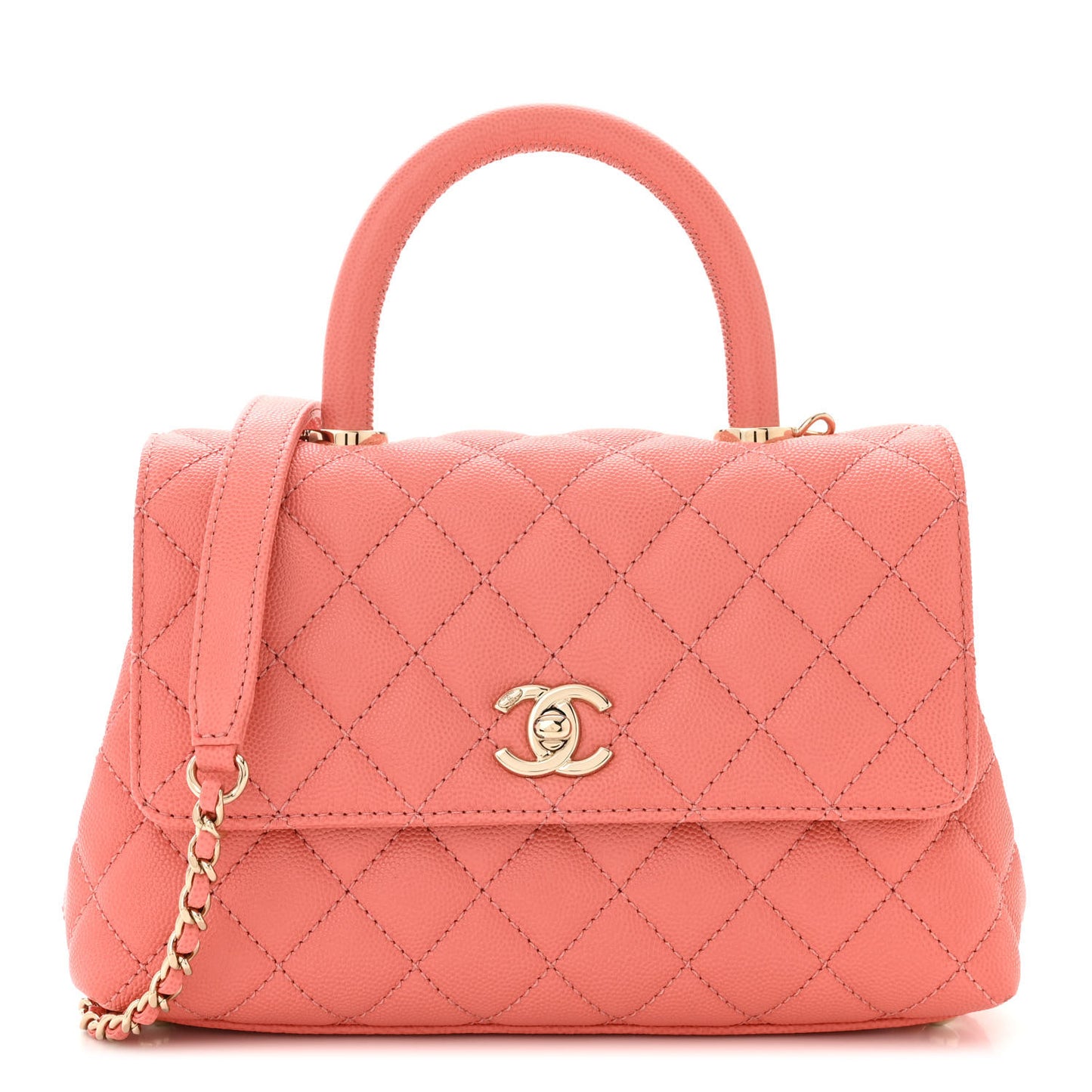 Caviar Quilted Mini Coco Handle Flap Coral