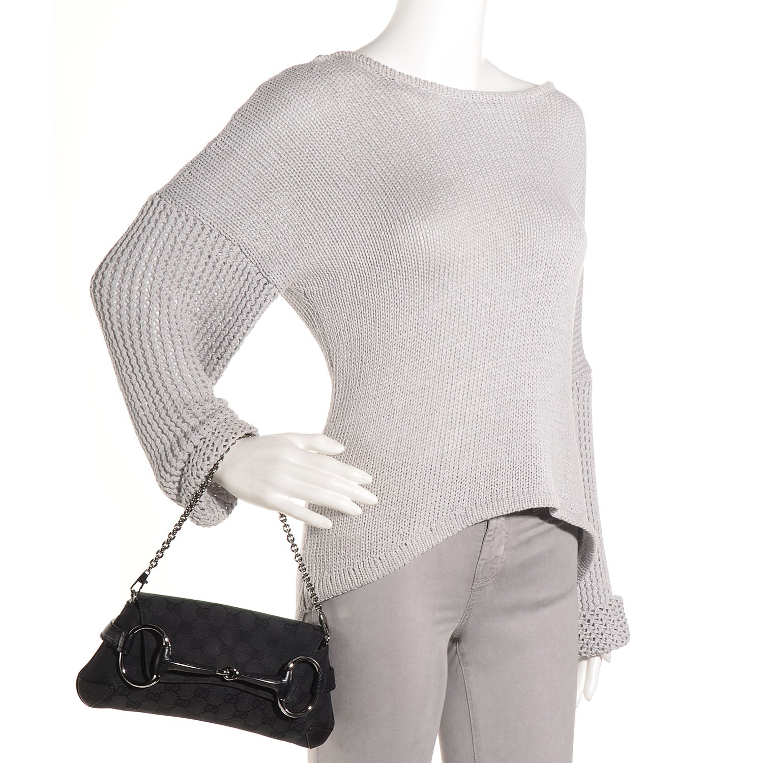 Gucci Monogram Horsebit Chain Clutch Black 2 of 7