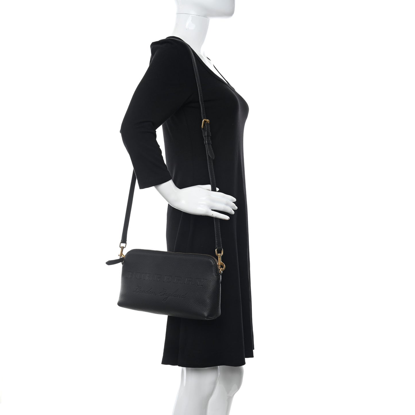 Grainy Calfskin Embossed Crossbody Bag Black