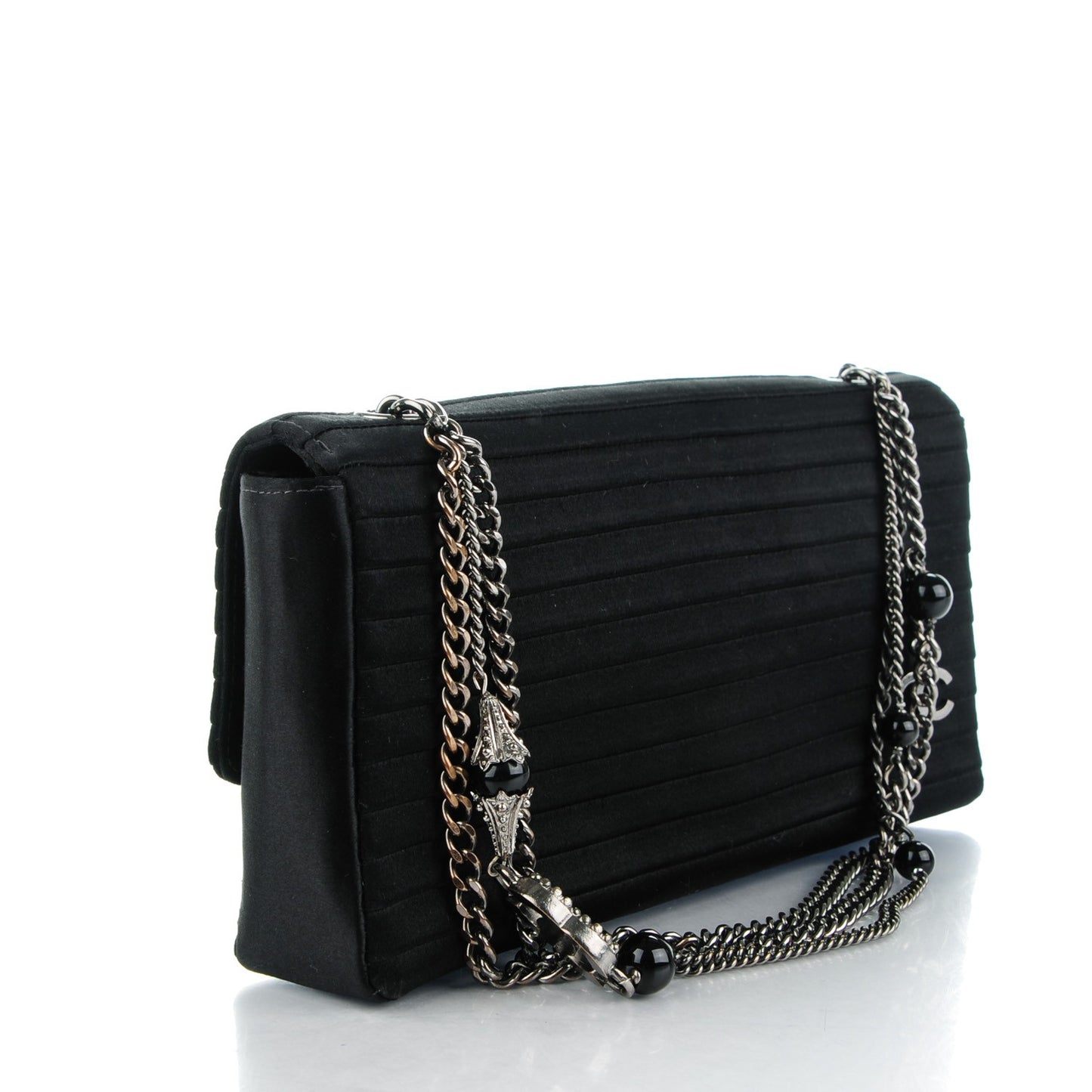 Satin Horizontal Quilt East West Double Flap Black
