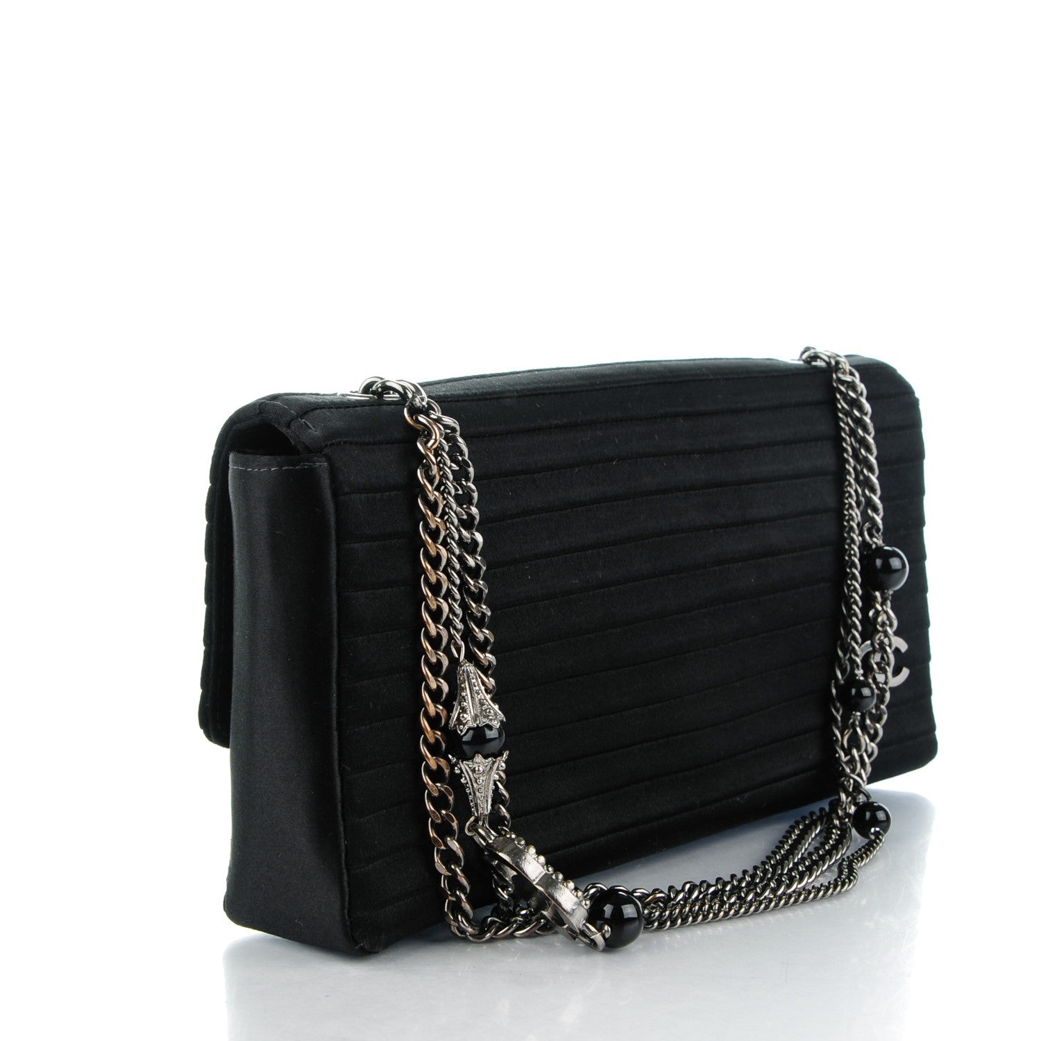 Chanel Satin Horizontal Quilt East West Double Flap Black 3 of 8