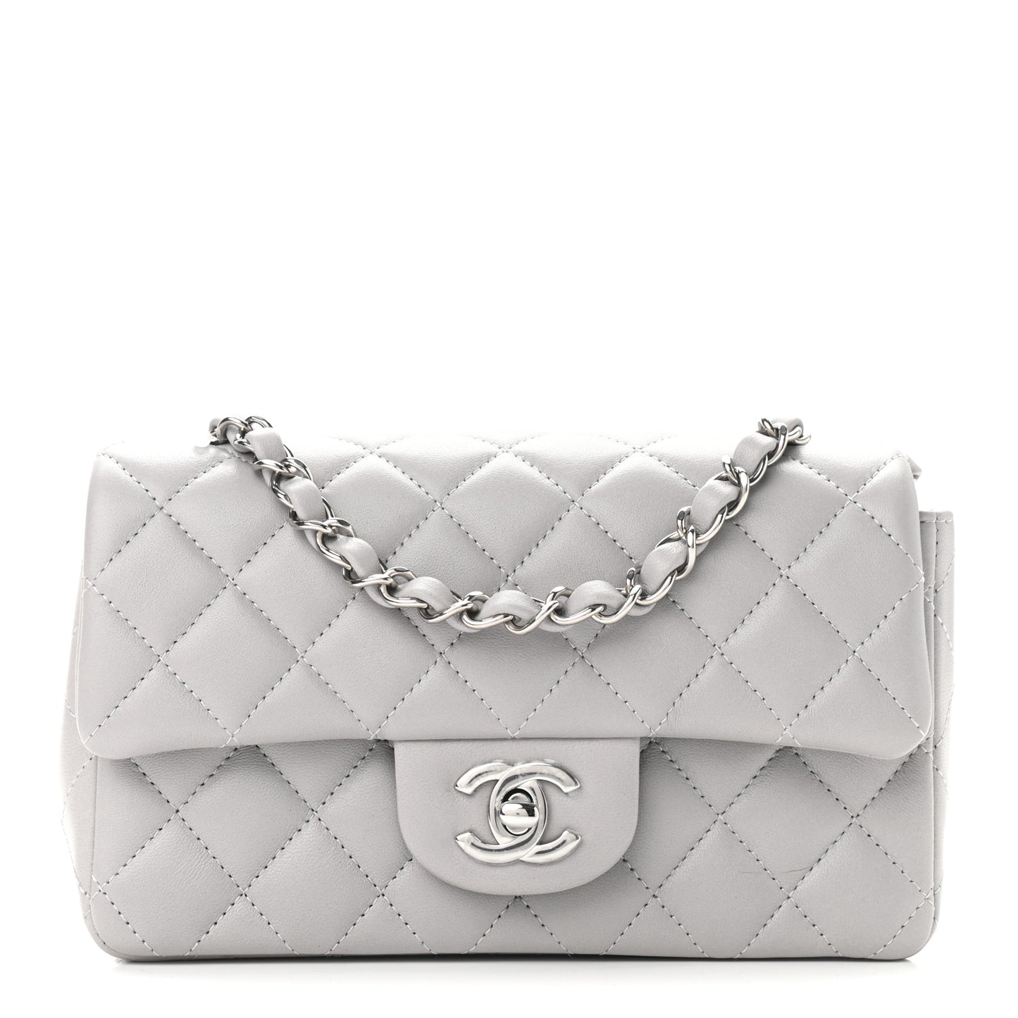 Lambskin Quilted Mini Rectangular Flap Grey