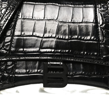 Balenciaga Shiny Calfskin Monochrome Crocodile Embossed Small Hourglass Top Handle Bag Black 9 of 11