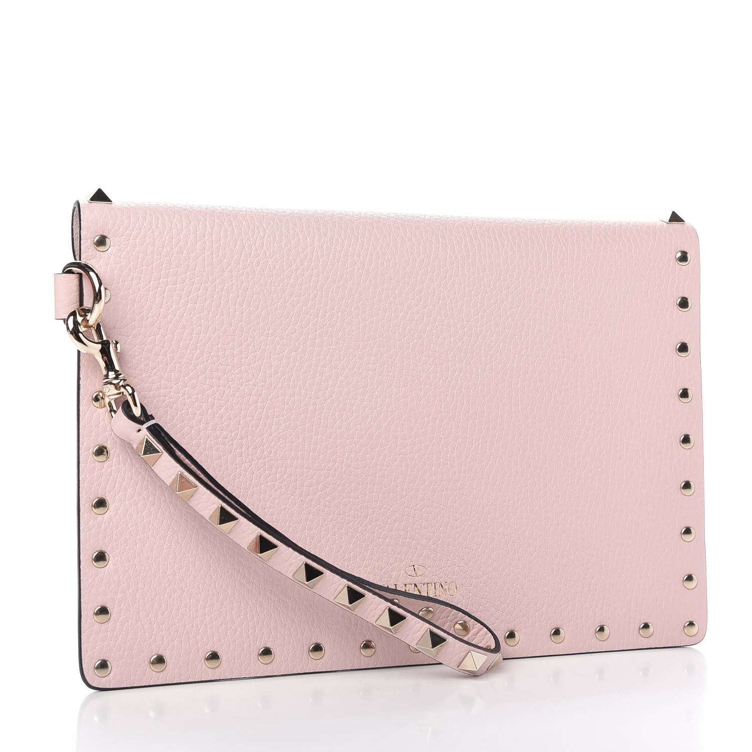 Valentino Garavani Pebbled Calfskin Medium Rockstud Envelope Flat Wristlet Pouch Water Rose 3 of 9