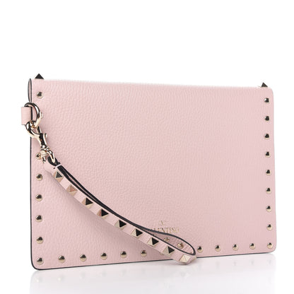 Valentino Garavani Pebbled Calfskin Medium Rockstud Envelope Flat Wristlet Pouch Water Rose 3 of 9