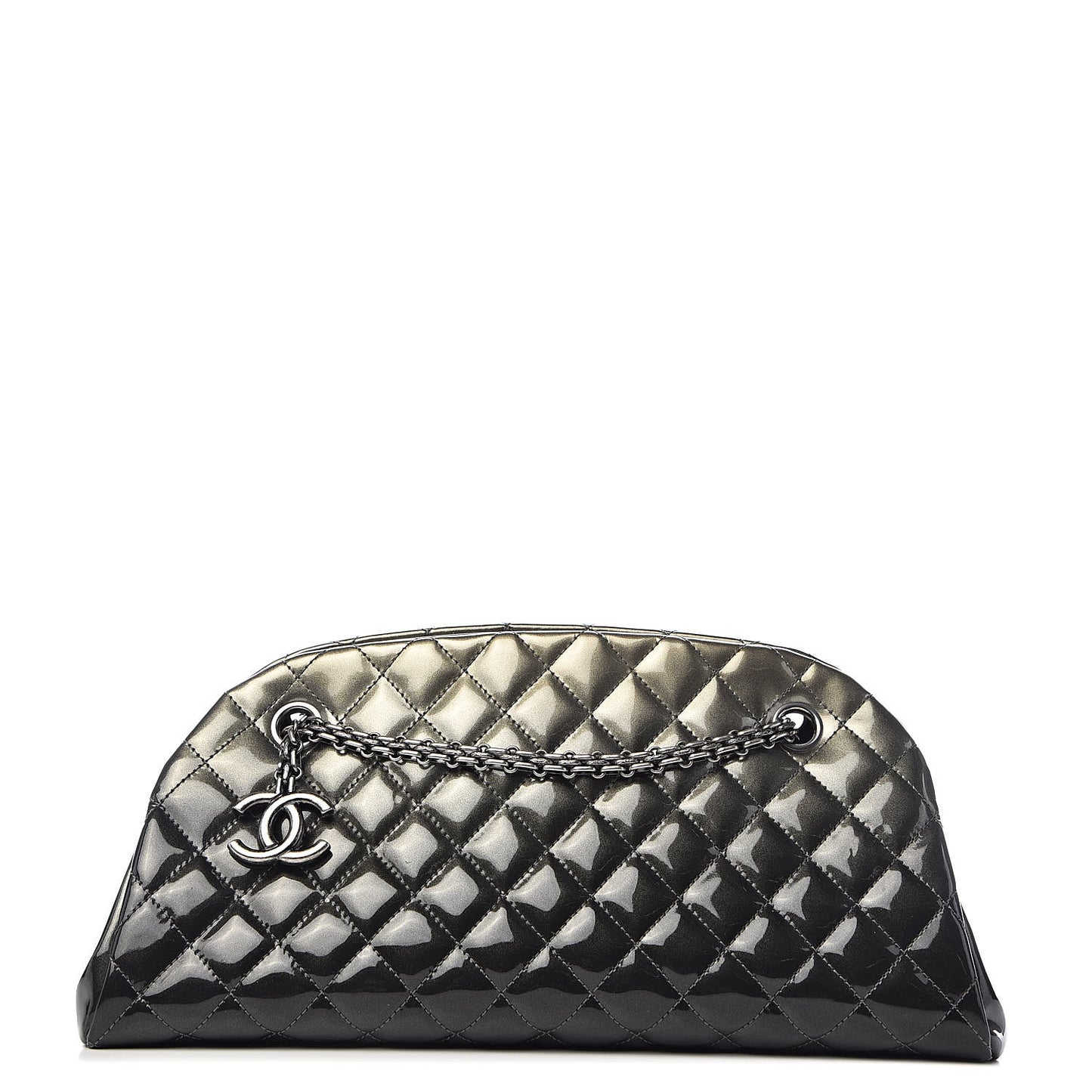 Metallic Patent Quilted Medium Just Mademoiselle Bowling Bag Silver Degrade