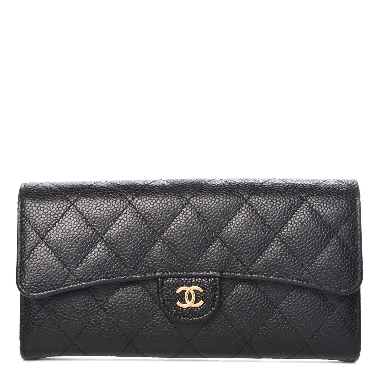 Caviar Quilted Large Flap Wallet Black
