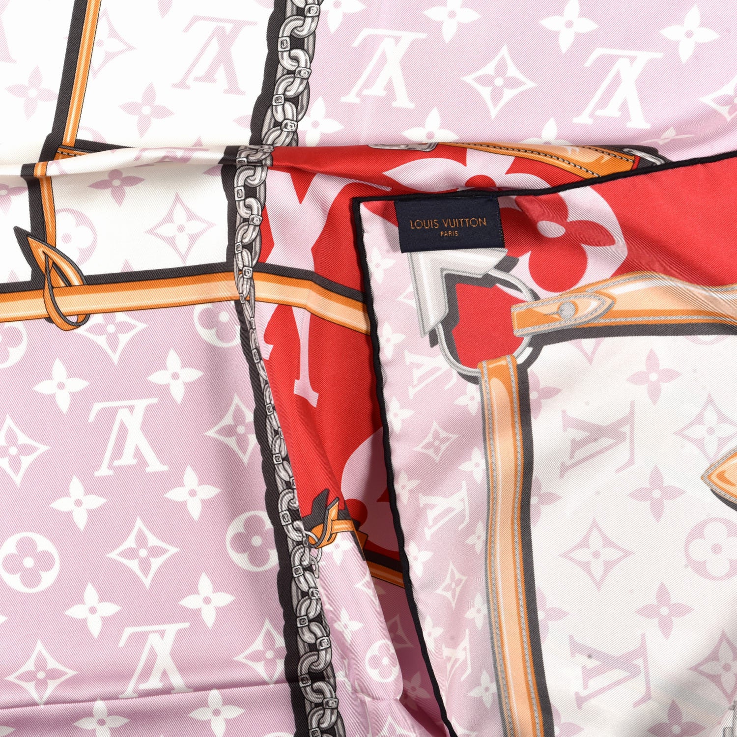 Louis Vuitton Silk Monogram Confidential Square Scarf Red Pink 4 of 4