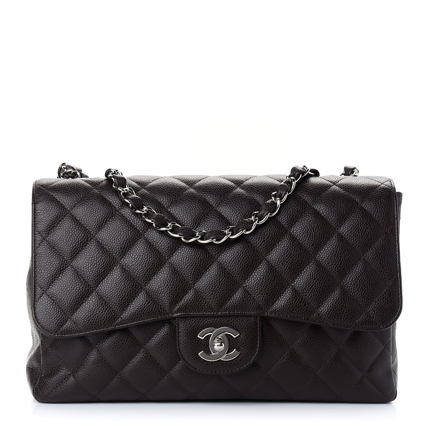 Caviar Quilted Jumbo Single Flap Dark Brown
