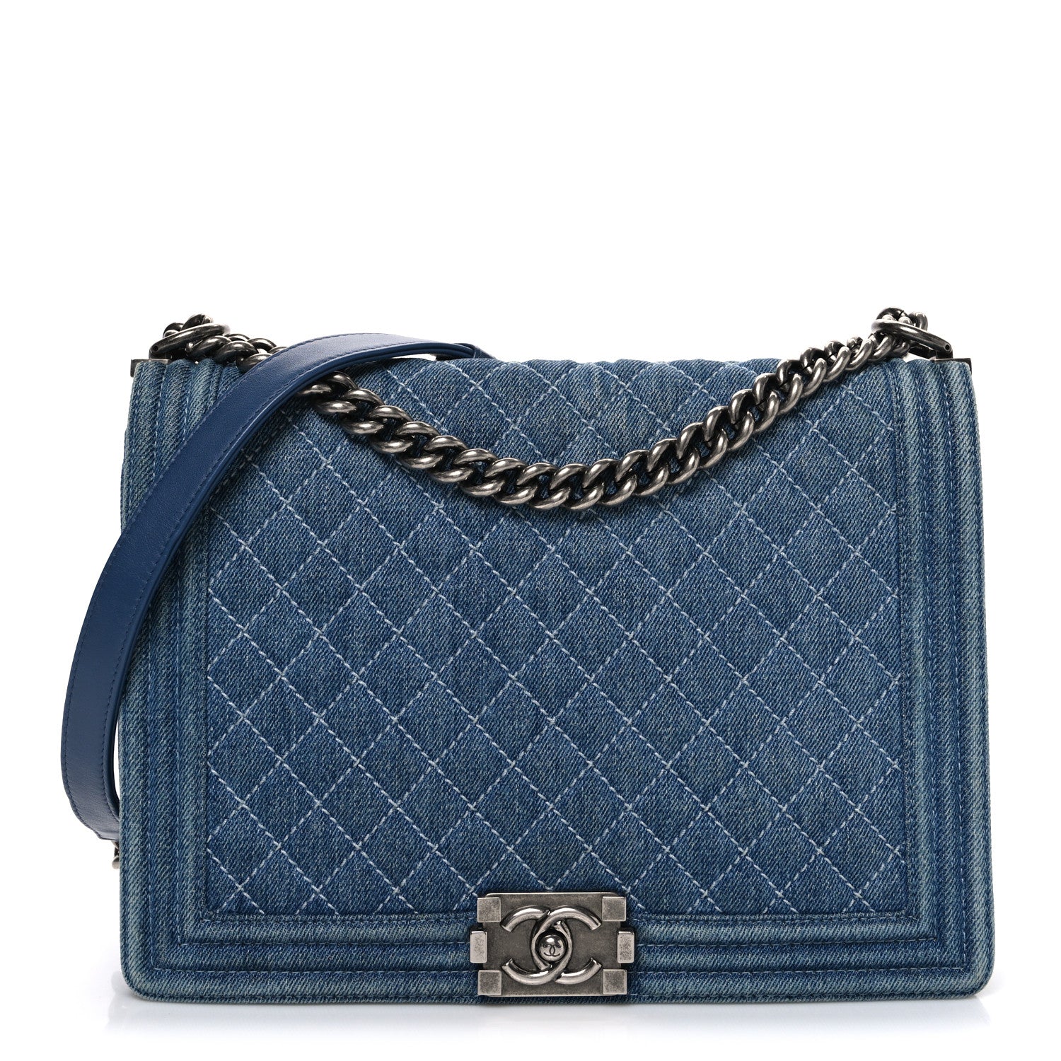 Chanel Denim Quilted Large Boy Flap Blue 1 of 9