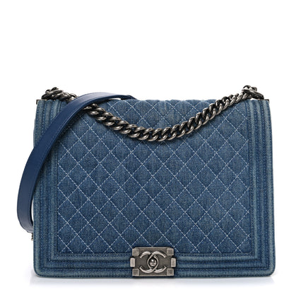 Chanel Denim Quilted Large Boy Flap Blue 1 of 9