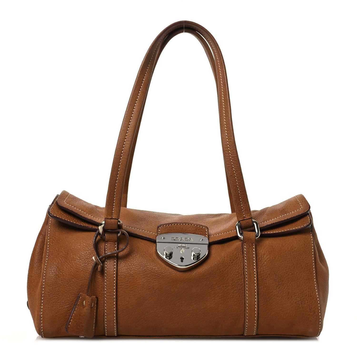 Prada Vitello Foldover Pushlock Flap Shoulder Bag Sughero 1 of 16