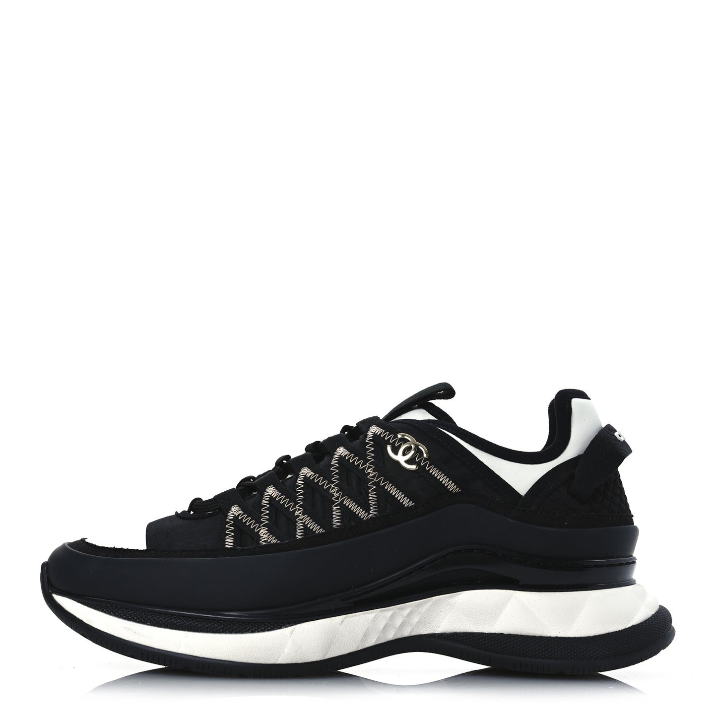 Mixed Fibers Suede Calfskin CC Sneakers 39 White Black