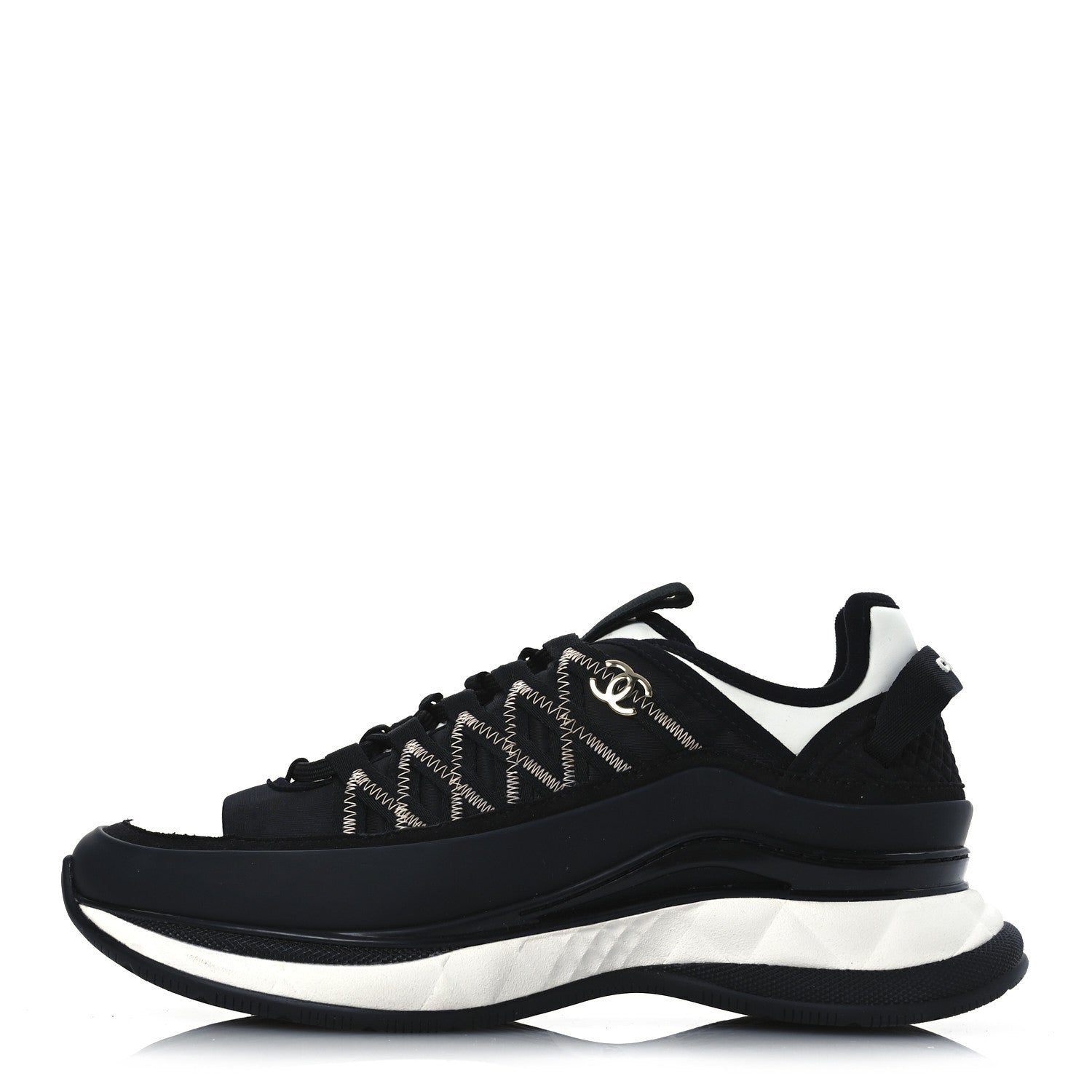 Chanel Mixed Fibers Suede Calfskin CC Sneakers 39 White Black 1 of 11