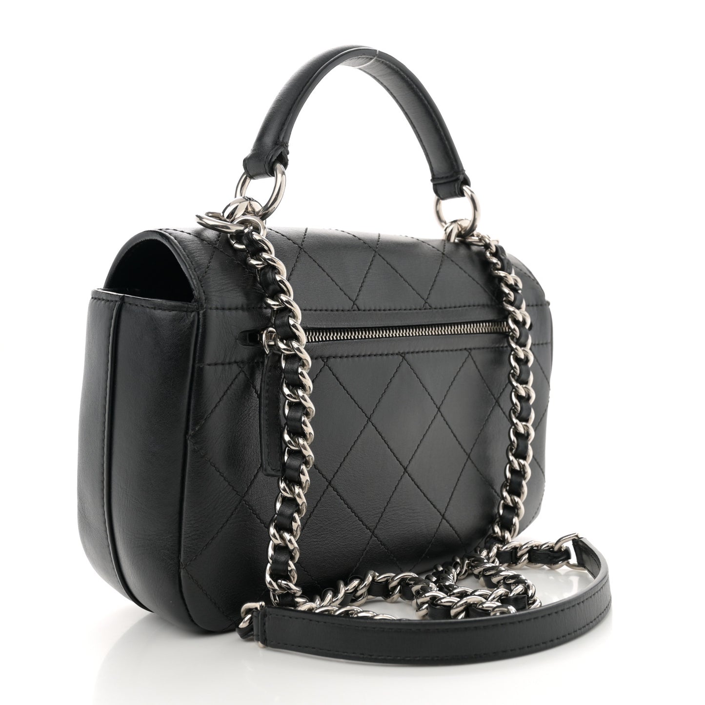 Calfskin Stitched Ring My Bag Flap Crossbody Bag Black