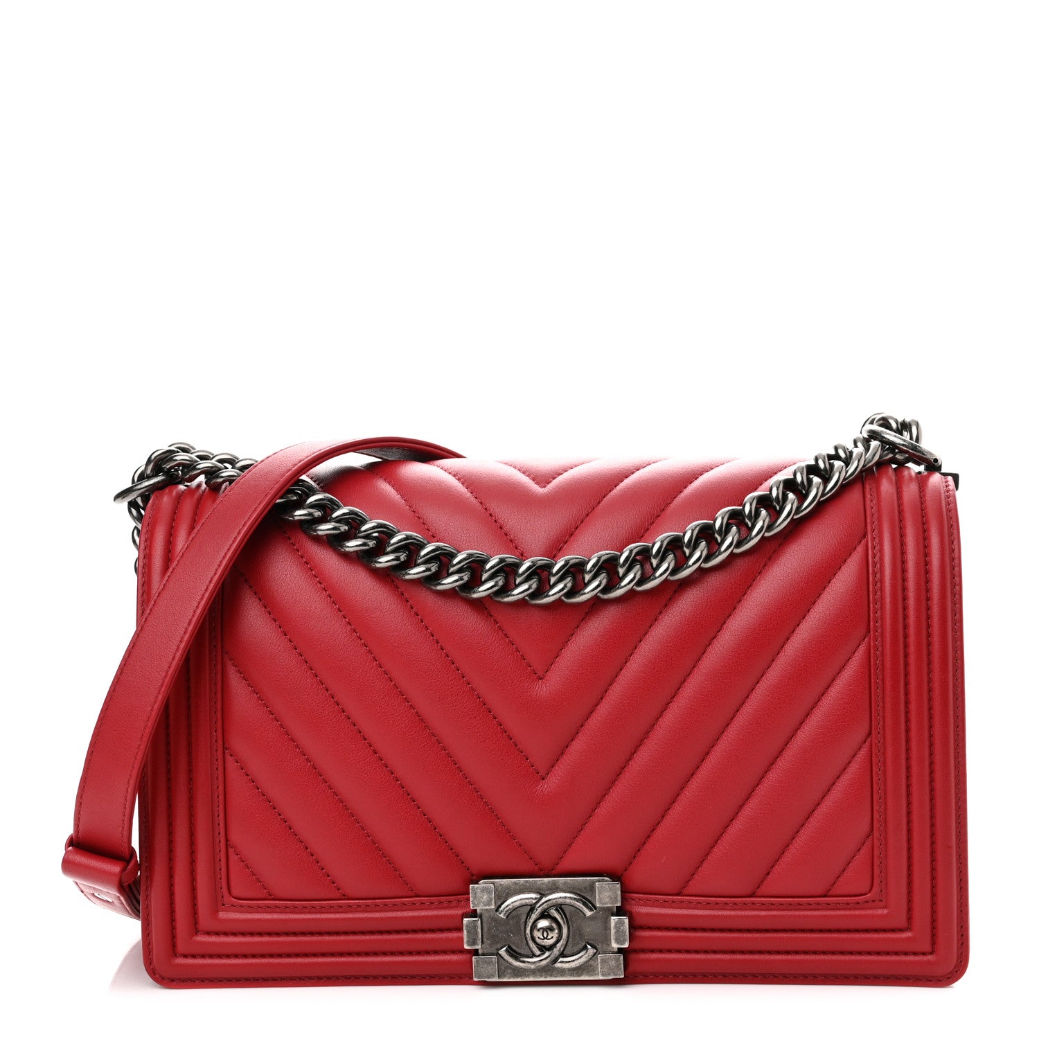 Chanel Calfskin Chevron Quilted New Medium Boy Flap Dark Red 1 of 10