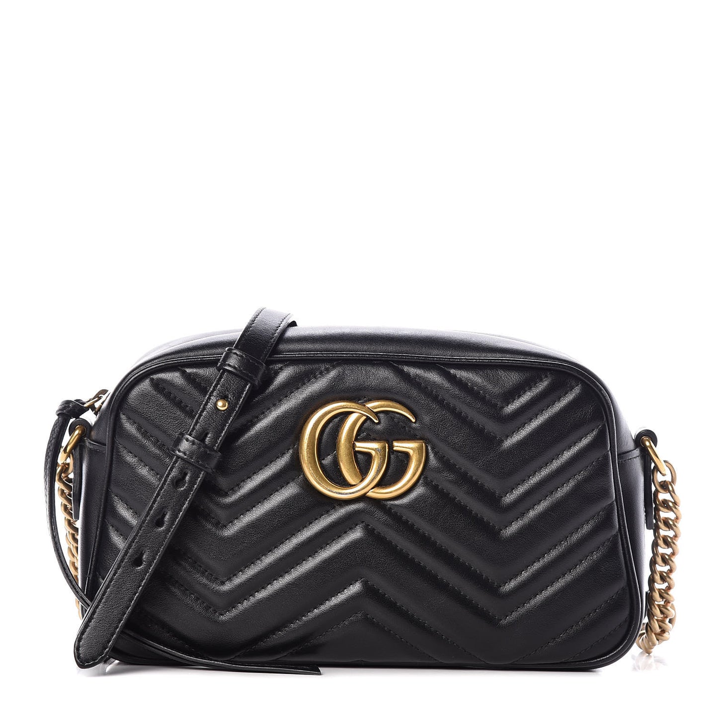 Calfskin Matelasse Small GG Marmont Chain Shoulder Bag Black