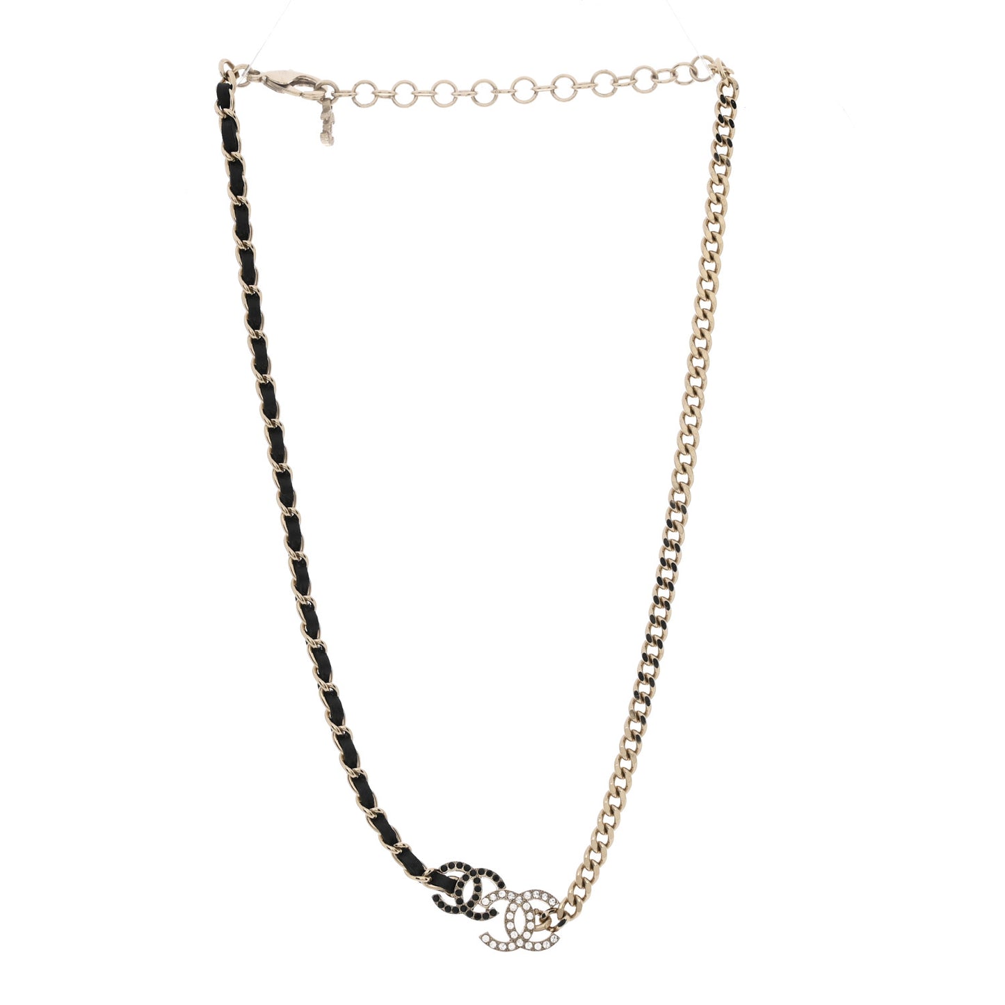 Lambskin Crystal CC Chain Choker Necklace Black Gold