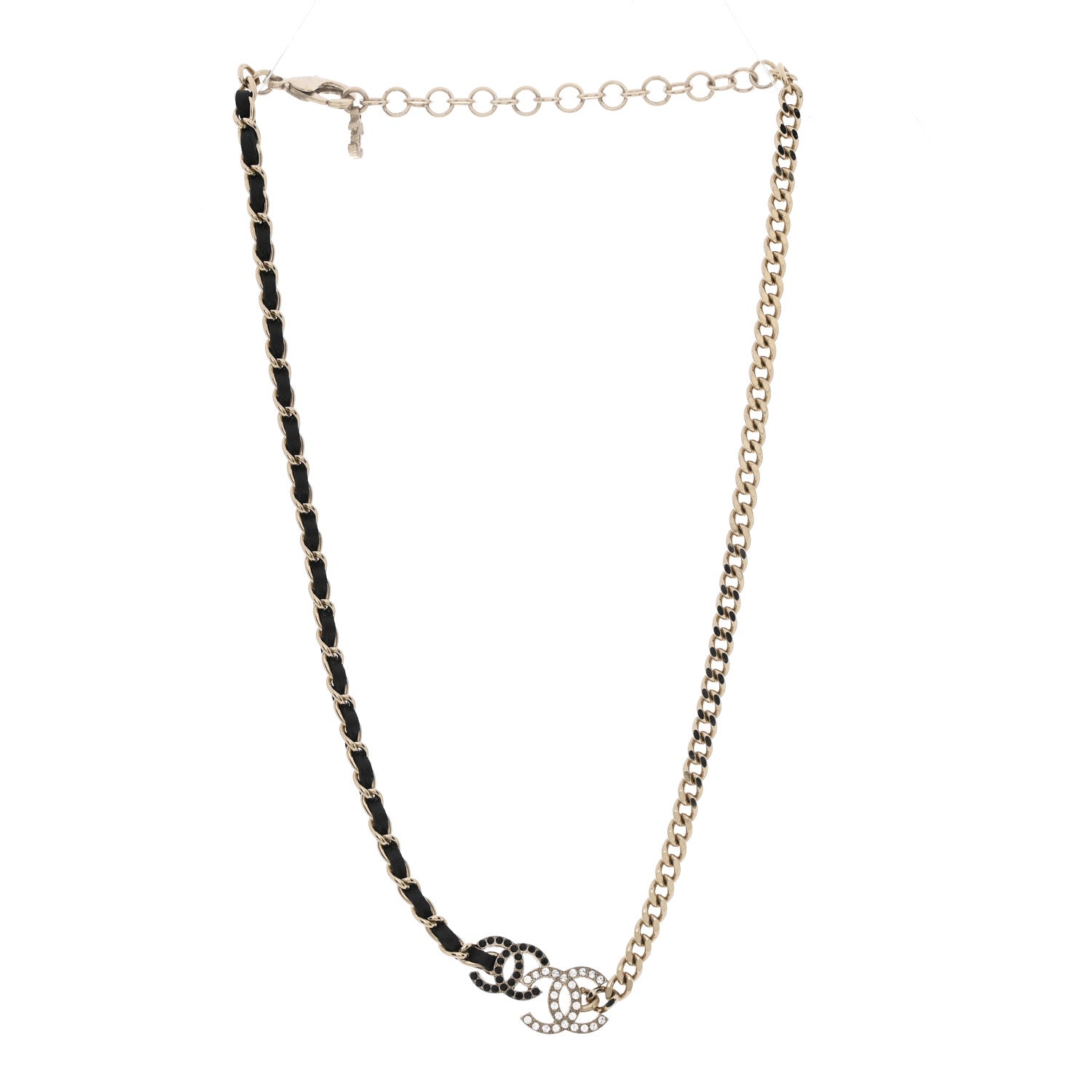Chanel Lambskin Crystal CC Chain Choker Necklace Black Gold 3 of 6