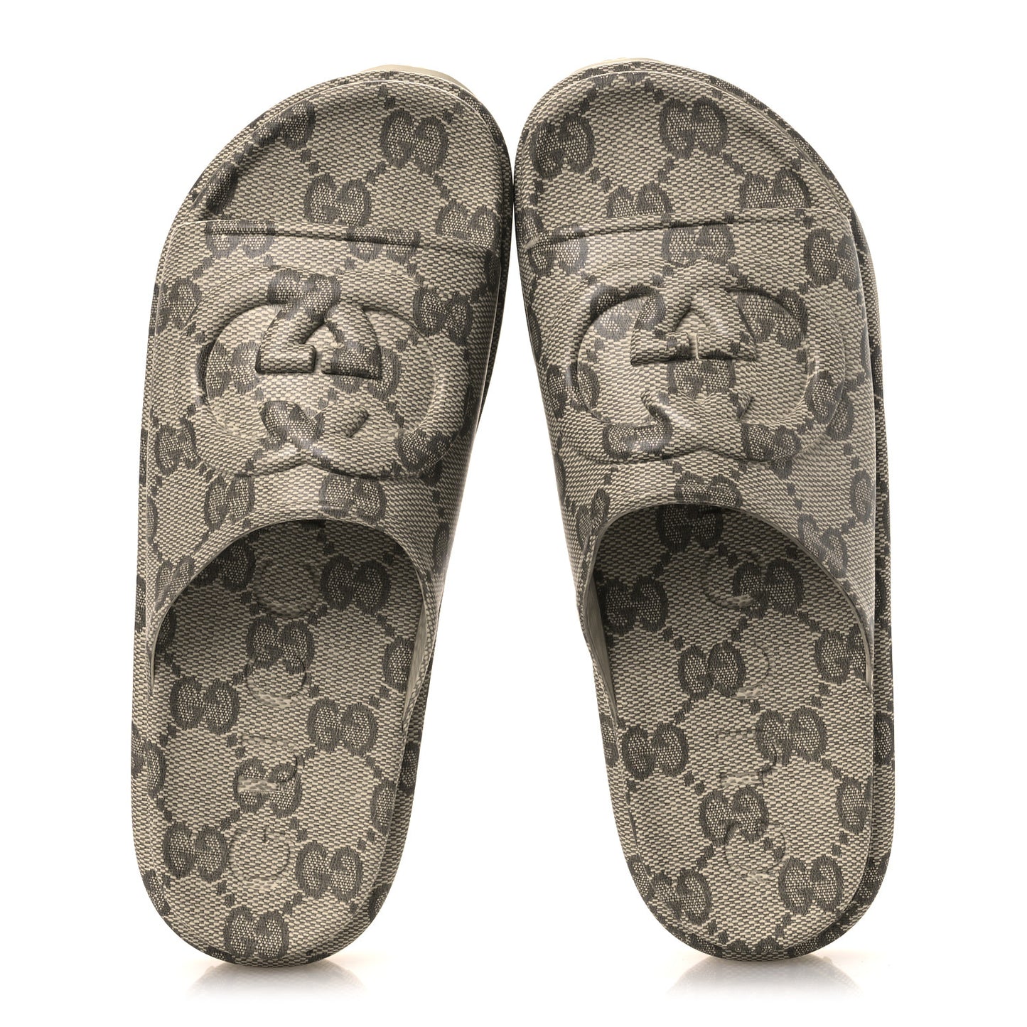 Cubic Rubber GG Monogram Womens Interlocking G Platform 42mm Slide Sandals 42 Beige Ebony