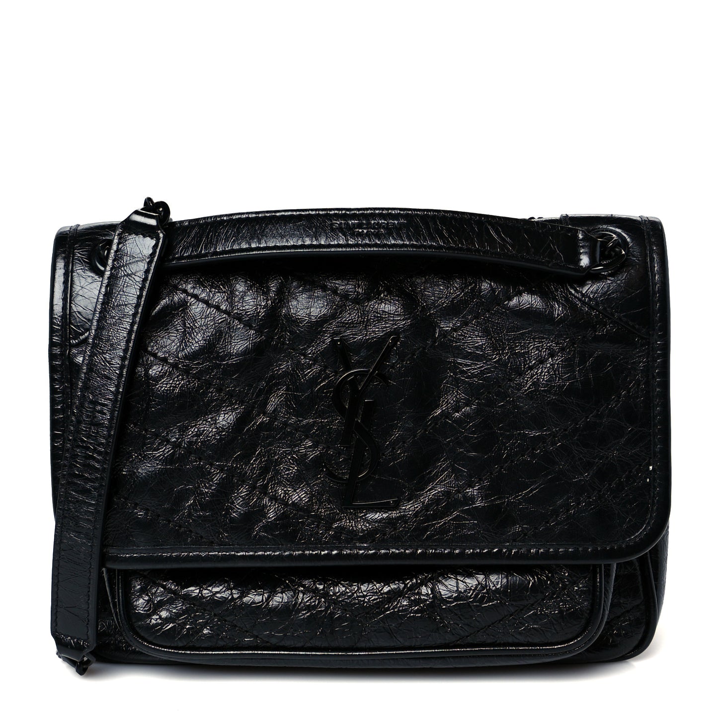 Crinkled Calfskin Matelasse Monogram Baby Niki Chain Satchel Black