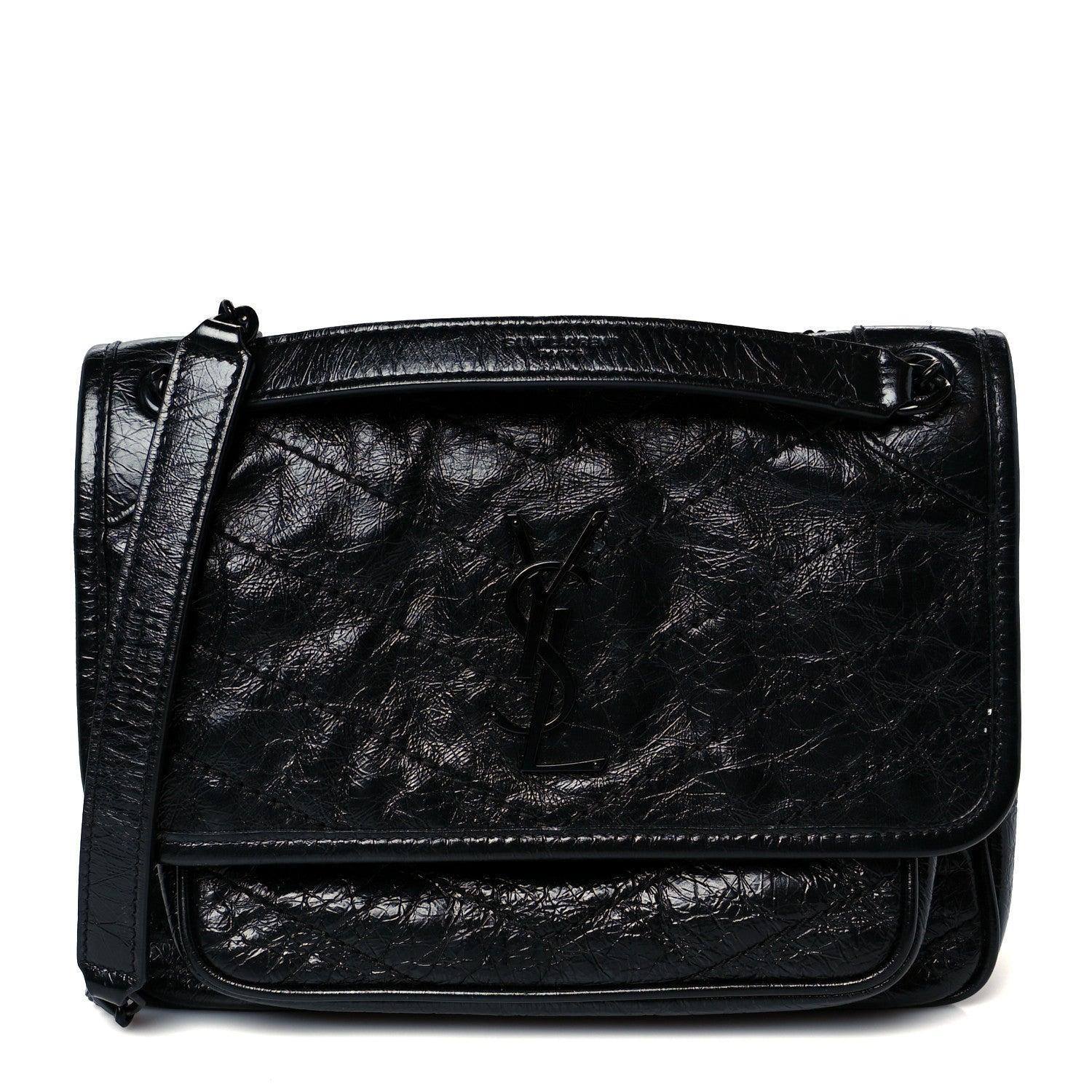 Saint Laurent Crinkled Calfskin Matelasse Monogram Baby Niki Chain Satchel Black 1 of 11