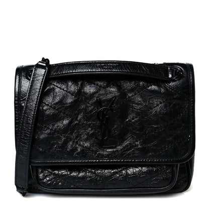 Saint Laurent Crinkled Calfskin Matelasse Monogram Baby Niki Chain Satchel Black 1 of 11